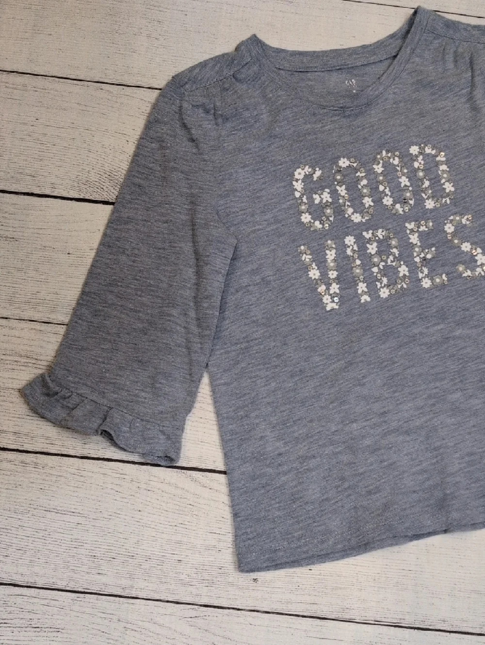 GAP Blue 'Good Vibes' Floral Print Long Sleeve Top